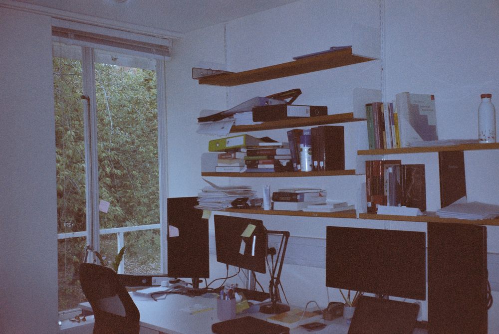 My and a friend's messy desks.
