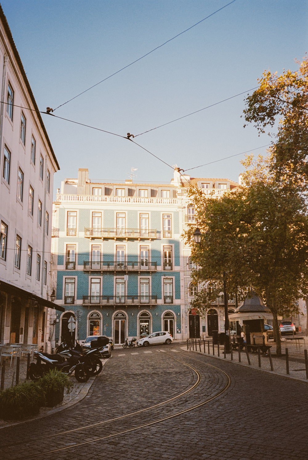 Sunlit blue-colored building