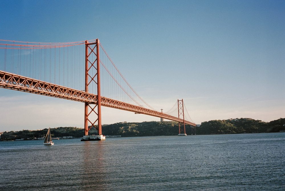 Red suspension bridge